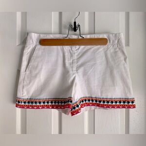 White and Red Bermuda Shorts with Decorative Trim